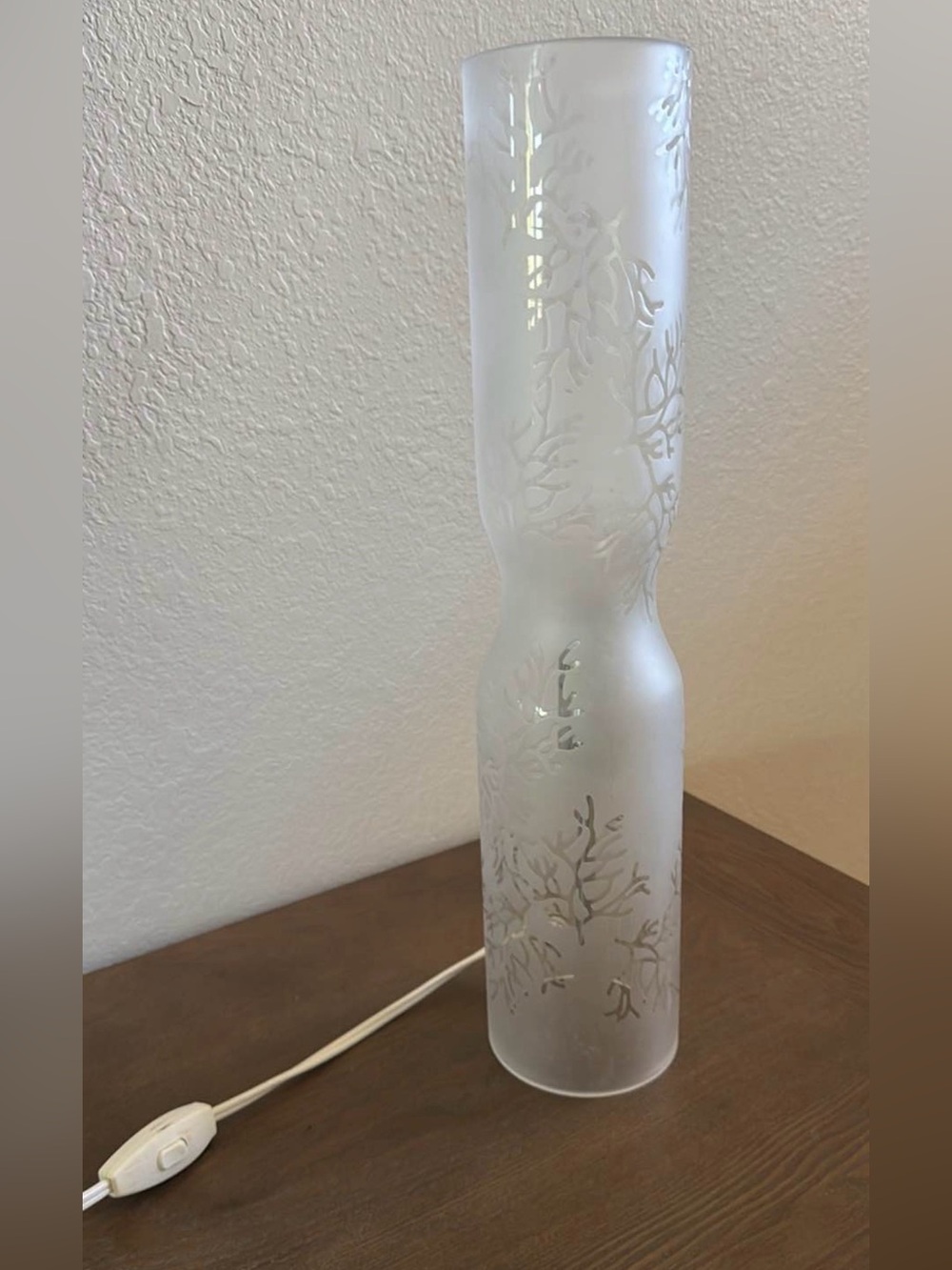 IKEA Vintage Frosted White Glass Lantern Lamp with Floral Motif